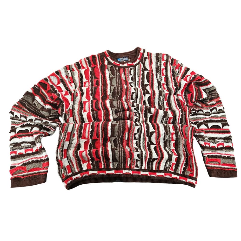 Coogi Australia Blue Line 3D Knit Sweater XL Chunky Textured Red